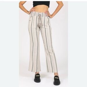 Sound/Style Women's Striped Smocked Waist Linen Pants size Large